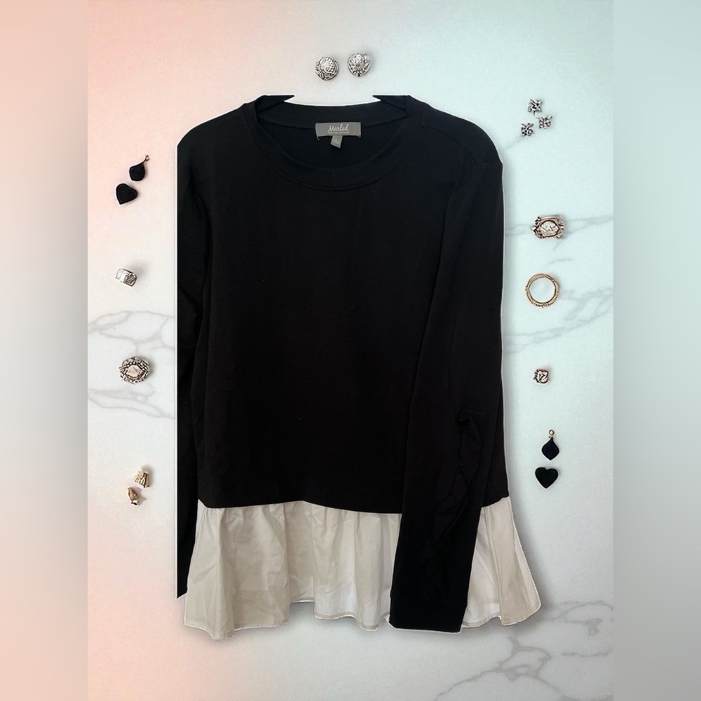 Marled Black and White Layered Sweatshirt